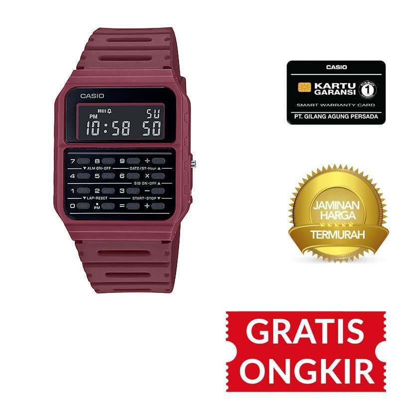 Jual Jam Tangan Pria Casio Data Bank Calculator Maroon Resin CA53WF4B