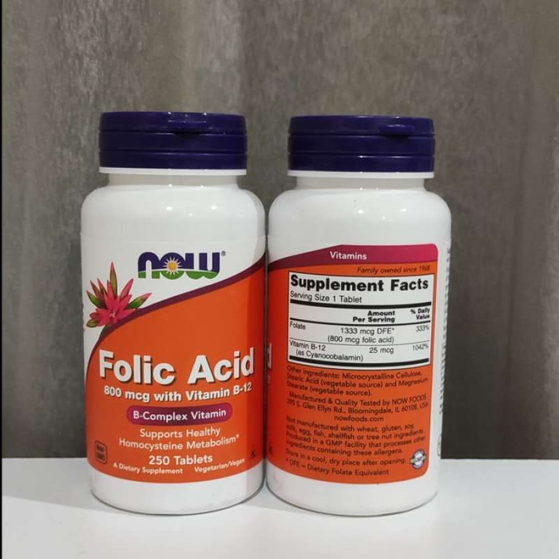 Promo NOW FOODS FOLIC ACID WITH 800 MCG VITAMIN B12 250TABS ORI USA