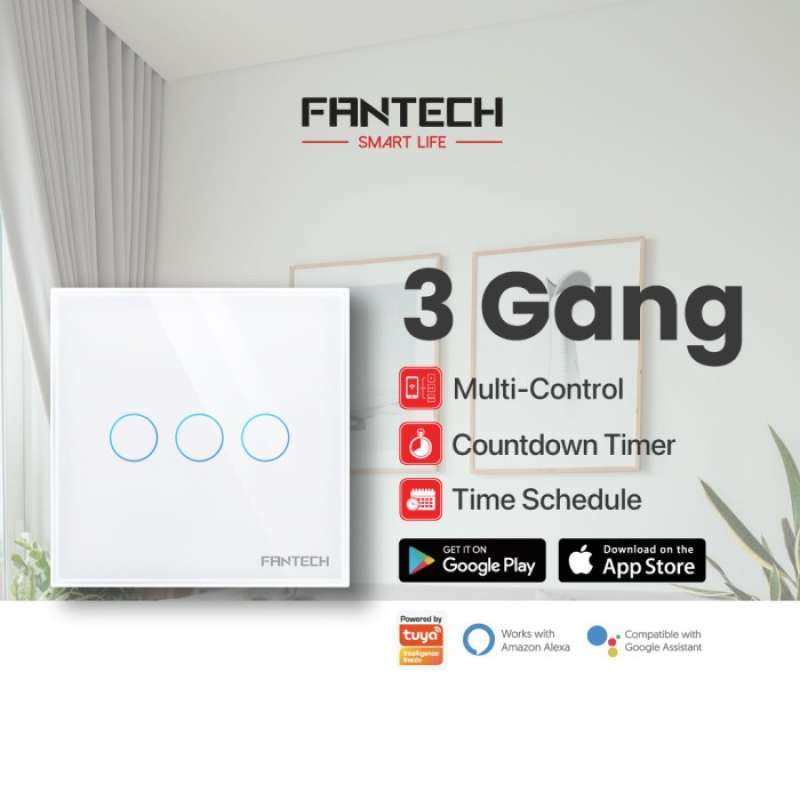 Promo Fantech Saklar Smart Life Wall Switch 3 Tombol Touch Wifi