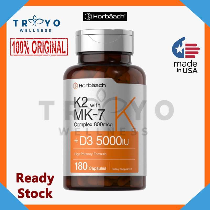 Jual Vitamin D3 125mcg 5000IU K2 MK4 MK7 800mcg Horbaach 180 kapsul di