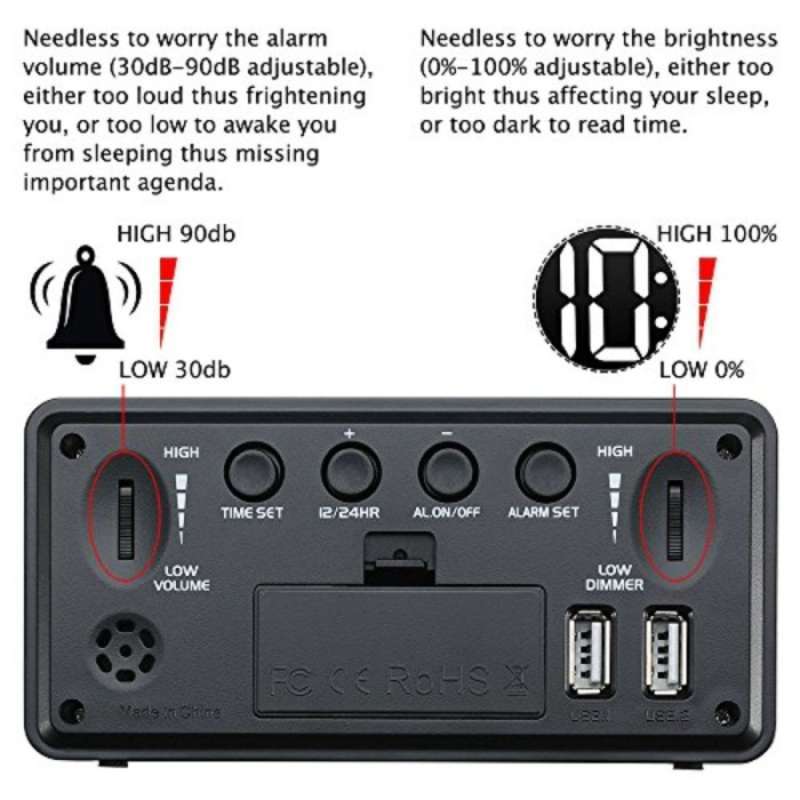 Promo DreamSky Compact Digital Alarm Clock with USB Port for Charging