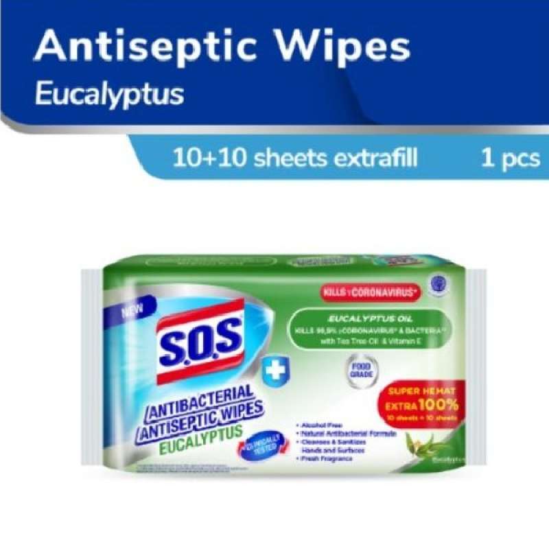 Promo Sos Antibacterial Antiseptic Wipes Eucalyptus 20 Sheets Diskon 25