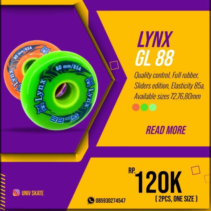 Promo Roda inline / Lynx / Gl 88 Full karet Diskon 65% di Seller TWS ...