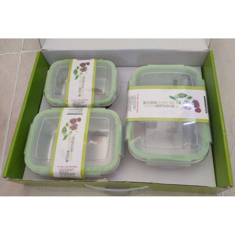 Jual Triple Set Lunch Box Bento Korean Stainless Steel Kotak Makan