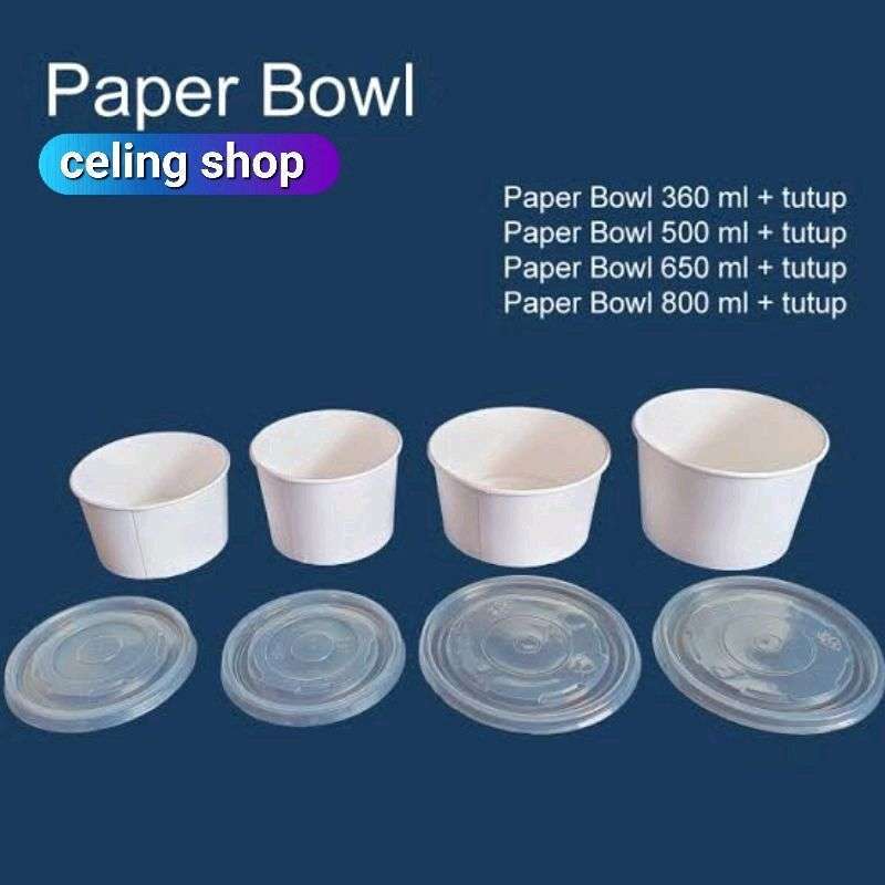Promo Paper bowl 360ml 500ml 650ml + tutup / Mangkuk kertas / wadah 