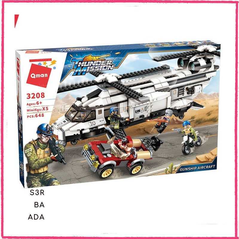 Jual mainan anak Qman Thunder Mission 3208 Gunship Aircraft isi 648pcs ...