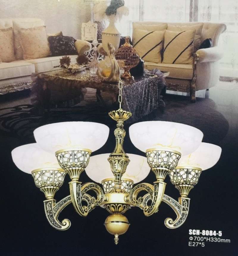 Jual LAMPU GANTUNG HIAS KLASIK DEKORASI 5 LP RUANG TAMU/KELUARGA. di