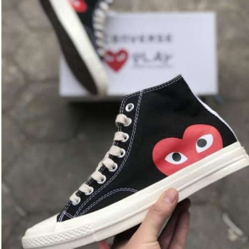 Jual Sepatu All Star Converse Play CDG Hitam Black Tinggi High Premium Jual sepatu all star converse play cdg hitam black tinggi high premium
