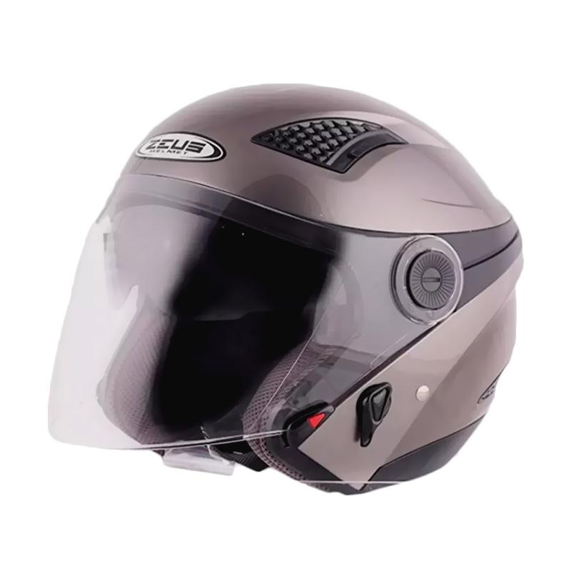 Jual Zeus ZS610K Polos Double Visor Helm Half Face Silver Tua L di