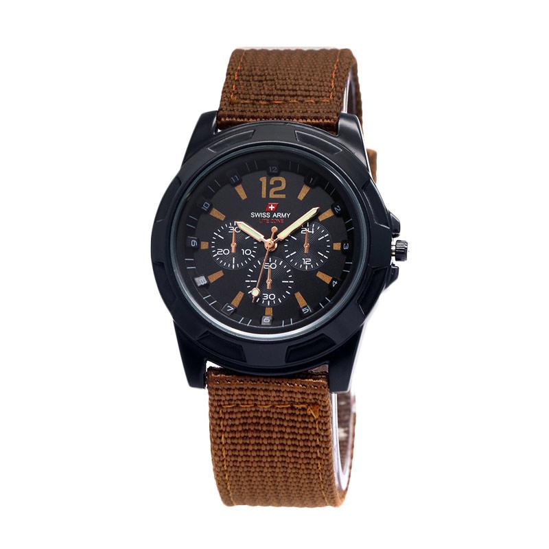 Jual Swiss Army Tali Kanvas Jam Tangan Pria - Coklat 