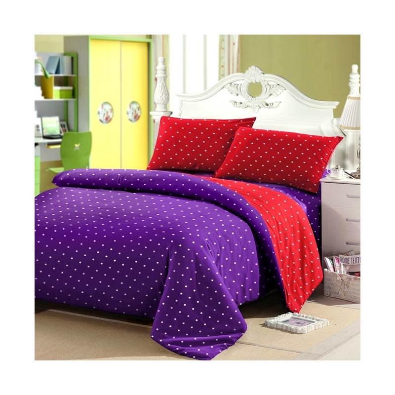 jual jaxine polkadot katun set sprei dan bed cover ungu jual jaxine polkadot katun set sprei dan bed cover ungu