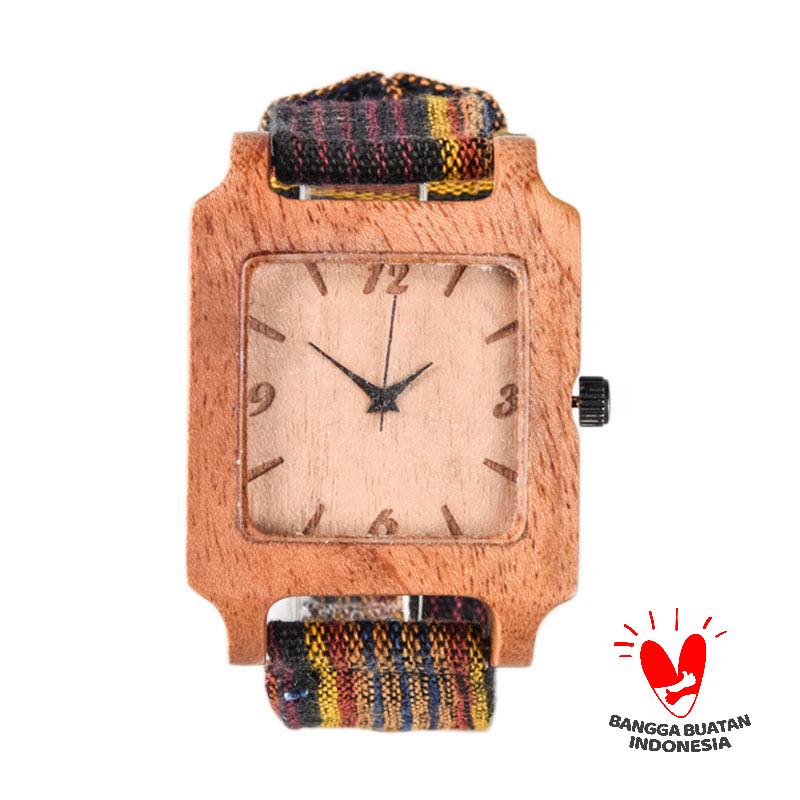 Jual Kerajinan Lokal Square Mahoni Jam Tangan Pria - Brown