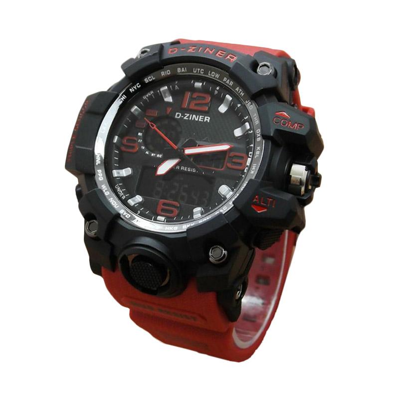 Jual D-Ziner DZ 0533 Dual Time Jam Tangan Pria Strap Karet - Merah