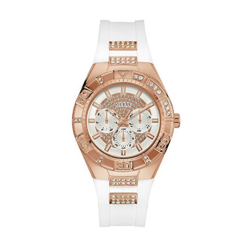 Jual GUESS W0653L4 Crystal Rubber Jam Tangan Wanita White Rose Gold