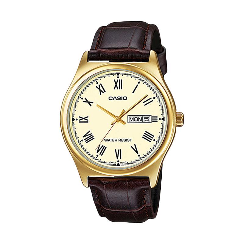 Promo CASIO Standard Strap Kulit Jam Tangan Pria MTPV006GL9B Coklat