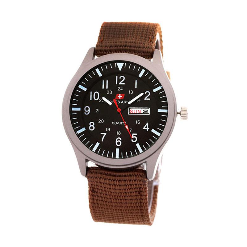 Jual Swiss Army 8826 Man Kanvas Strap Jam Tangan Pria Coklat Hitam di