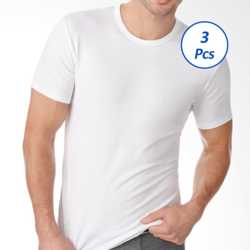 Promo Pierre Uno Crew Neck Shirt Leher Bulat Kaos Dalam Pria - Putih [3