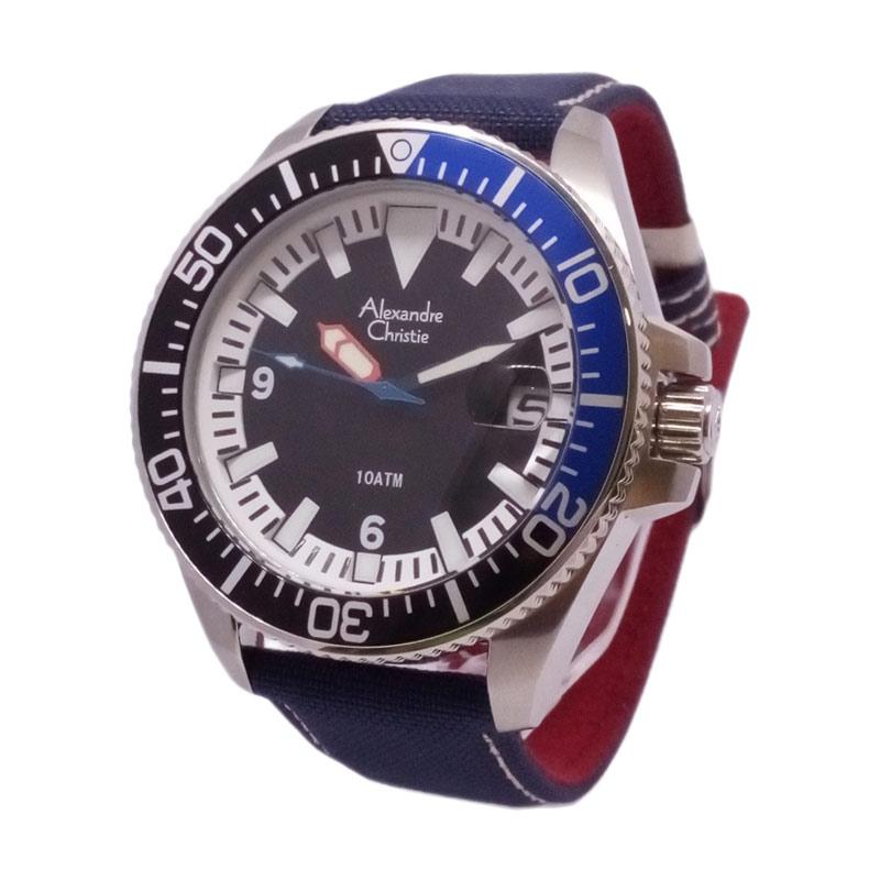Jam Tangan Pria Biru Tali Kulit alexandre christie original ac7325mb jam tangan pria kulit