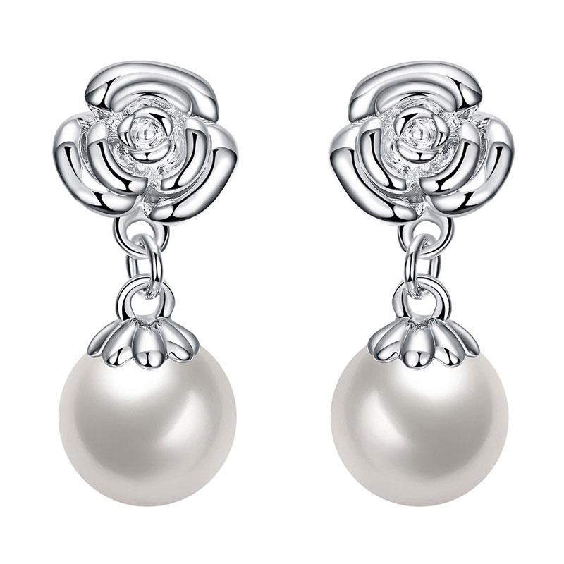 jual and co earrings ake092 aksesoris anting lapis emas flower pearl hook earing white jual and co earrings ake092 aksesoris anting lapis emas flower pearl hook earing white