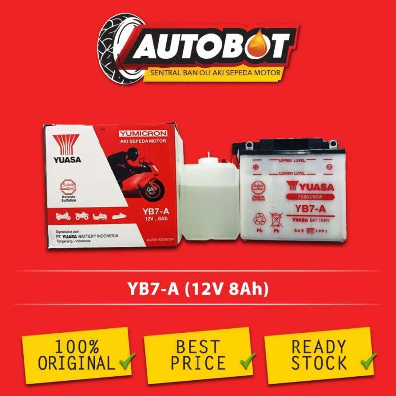 Jual AKI MOTOR SUZUKI THUNDER 125/ AKI YUASA YB7A /AKI BASAH YB7-A di