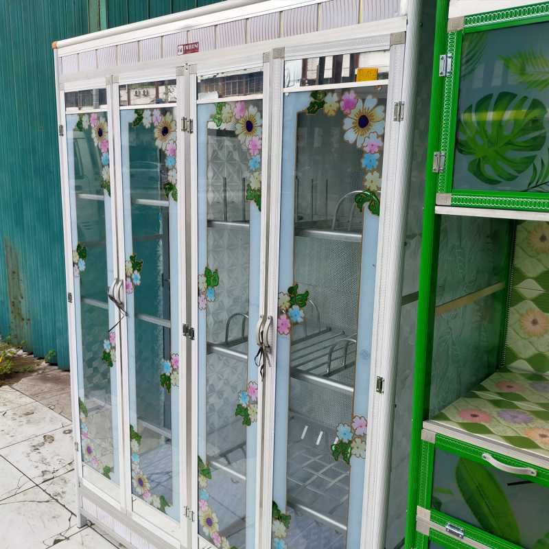 Promo Lemari Kaca - Rak piring Kaca Motif Unik Bahan Alumunium Kokoh