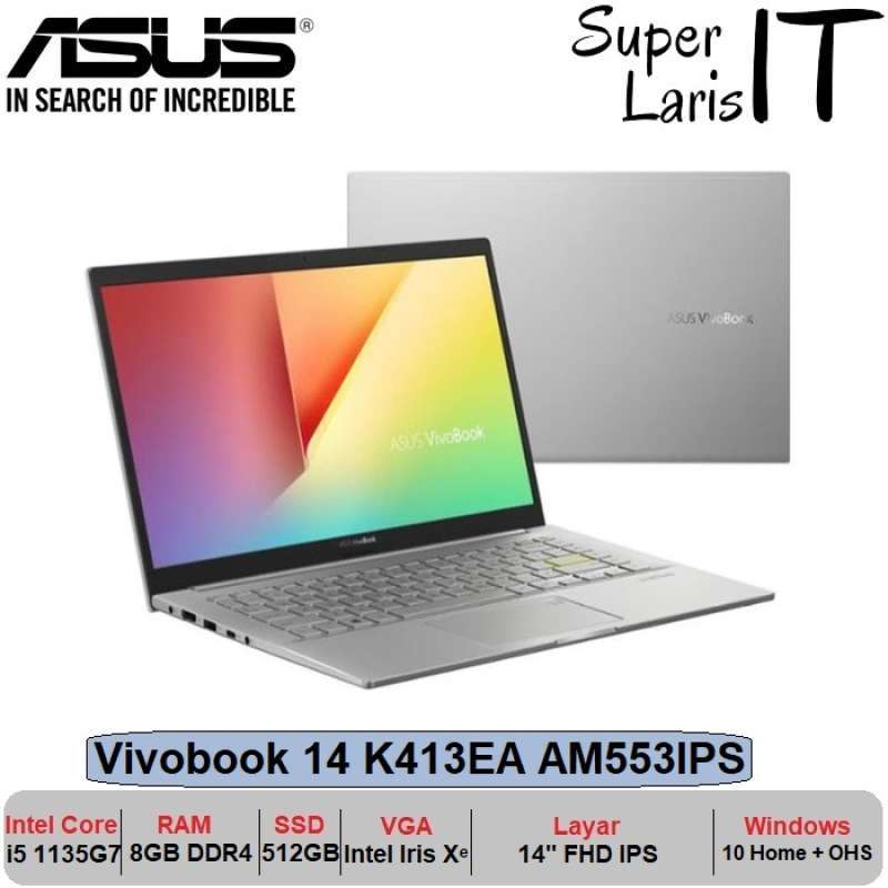 â Laptop Asus Vivobook 14 K413ea I5 1135g7|8gb|512gb|irisx|14|w10 Ohs