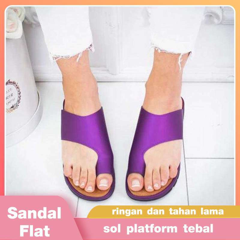 wanita musim panas kasual ukuran besar datar sandal pantai roman