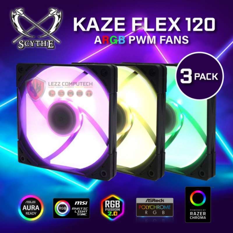 Jual Fan Casing SCYTHE Kaze Flex 120 ARGB PWM 3Fans Pack Square Frame