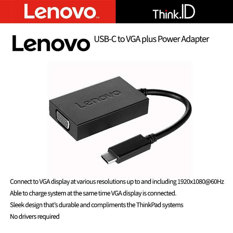 Jual Lenovo USBC to VGA Adapter with Power Passthrough 4X90K86568