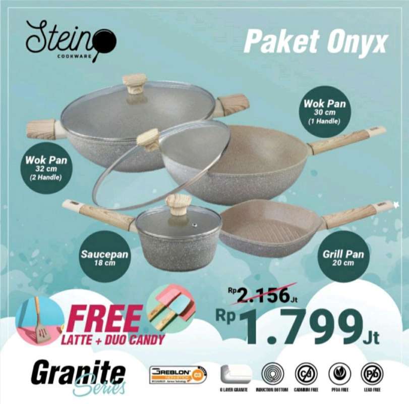 Jual Stein Cookware Paket Onyx, Wok, Grill, Sauce Pan, Panci Free Sutil