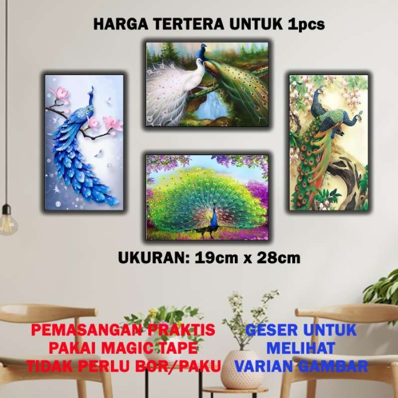 Jual burung merak/ dekorasi lukisan hiasan dinding 19x28cm mrk1-mrk8 di