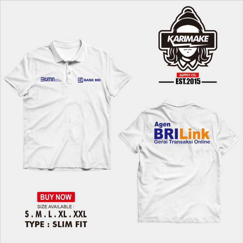 Jual Polo Shirt Kaos Polo Agen BRILINK Gerai Transaksi Online Kaos Perusahaan - M PUTIH di