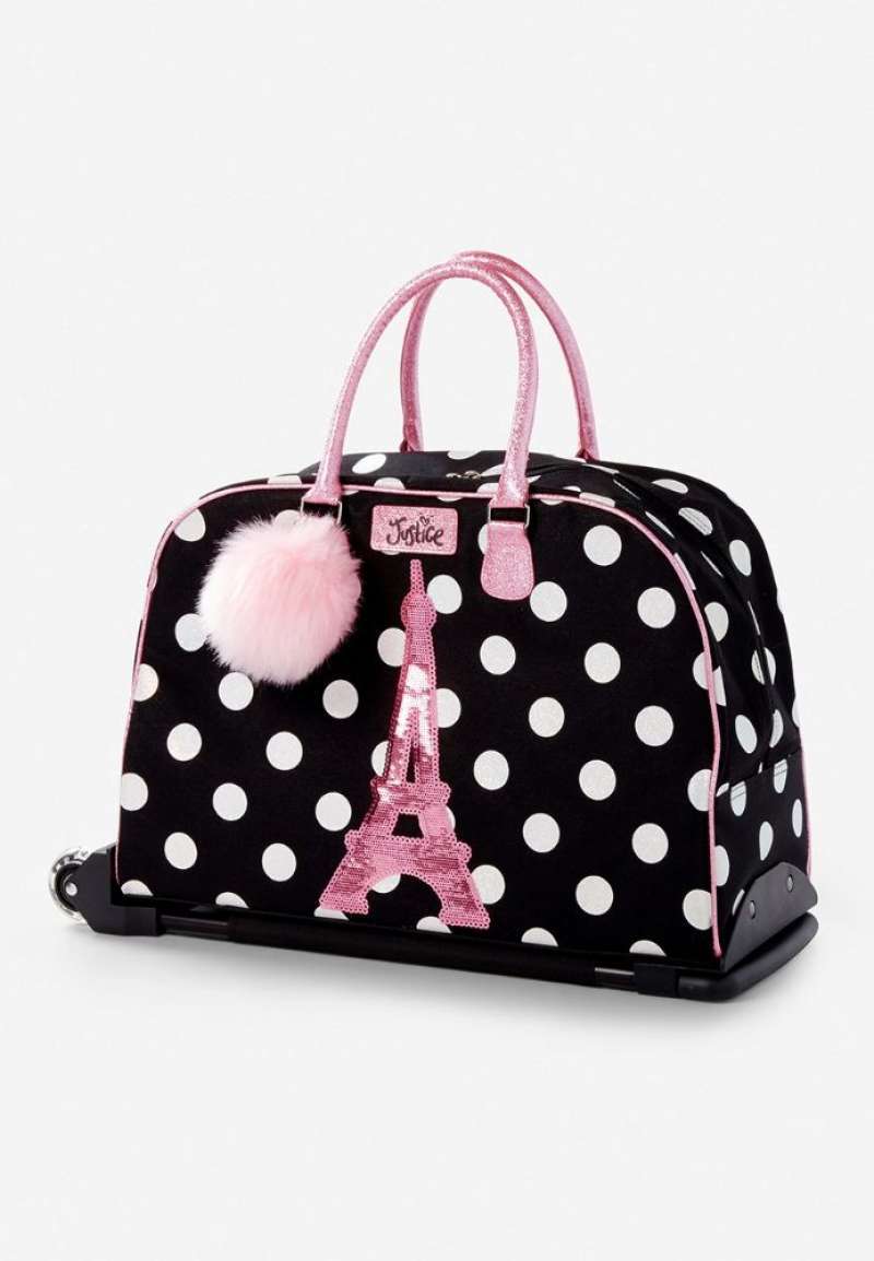 Jual Justice Girls Paris Polka Dot Rolling Luggage Tas Anak Perempuan