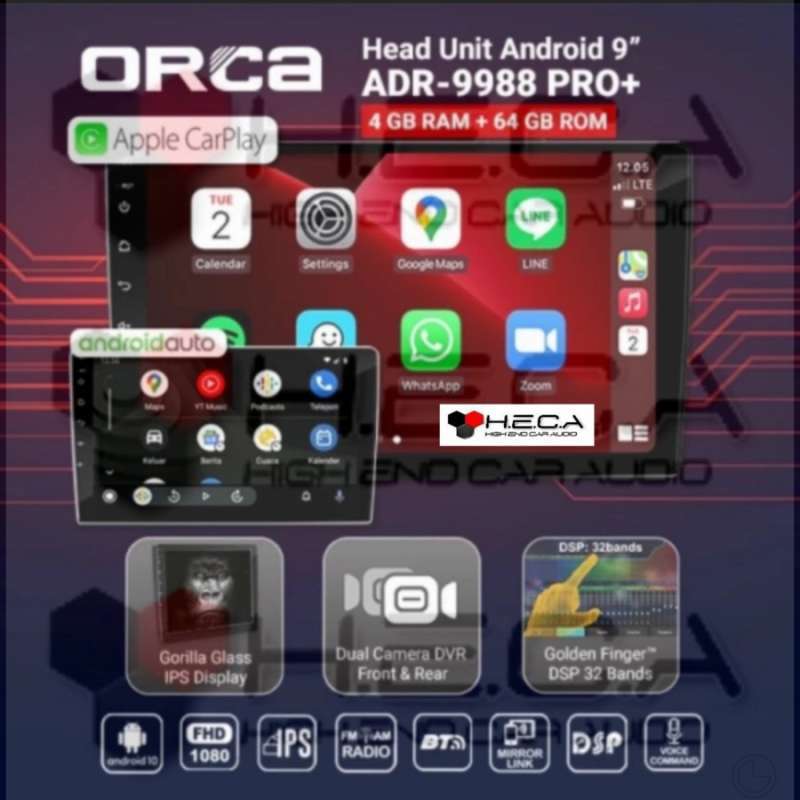 Jual ORCA ADR9988 PRO+ Android 9 Double Din Camera DVR Recorder Head