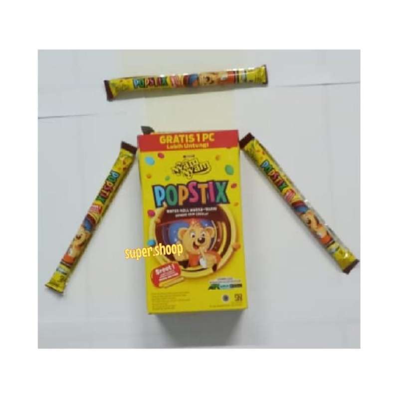 Jual Nyam Nyam Popstix Wafer Roll Warna Warni dengan krim Cokelat isi