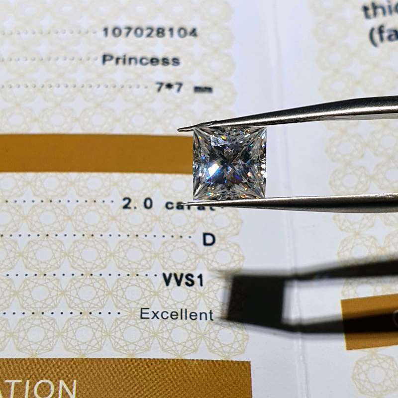 Jual Batu Permata Moissanite 7x7 mm 2 ct Princess Cut GRA Certificate