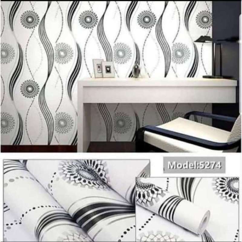 Promo Wallpaper Sticker Dinding murah Motif Cakra Hitam putih 10 m x 45