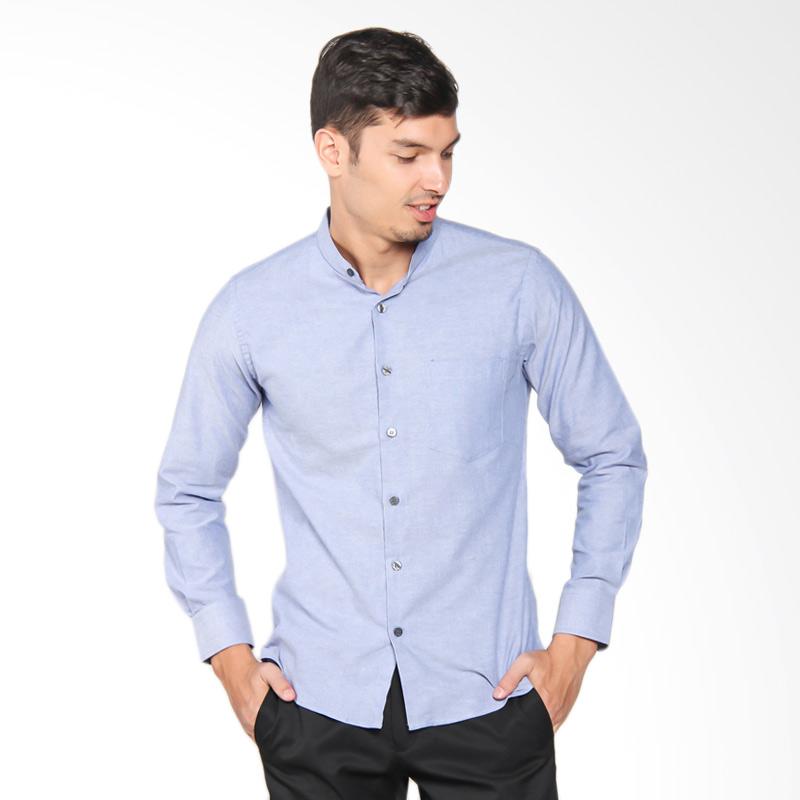 Jual VM Krah Shanghai Oxford Slim Fit Panjang Kemeja Pri a - Biru di