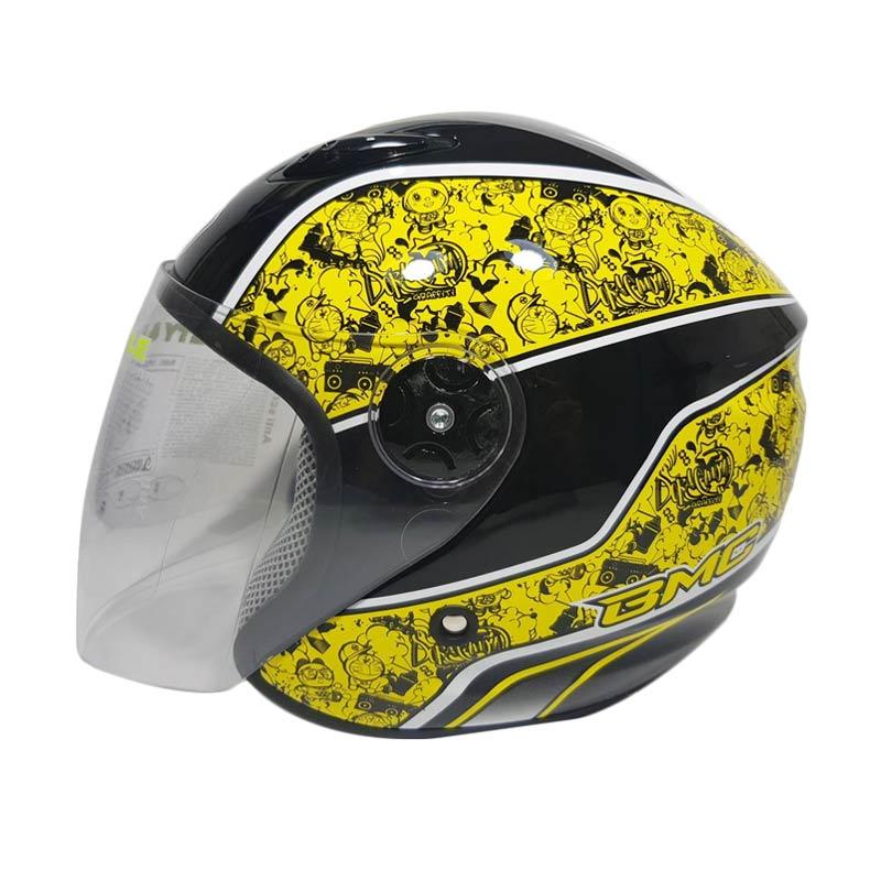 Jual BMC Milan Doraemon Graffiti Helm Half Face Black Yellow Fluo