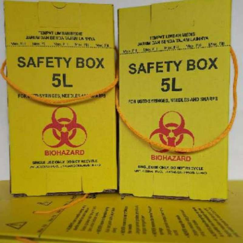 Jual Promo SAFETY BOX 5L / BIOHAZARD / TEMPAT LIMBAH JARUM SUNTIK