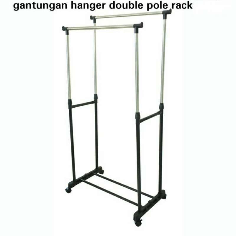 Jual STAND HANGER DOUBLE POLE 2 SISI 4 RODA di Seller Sumber Jaya