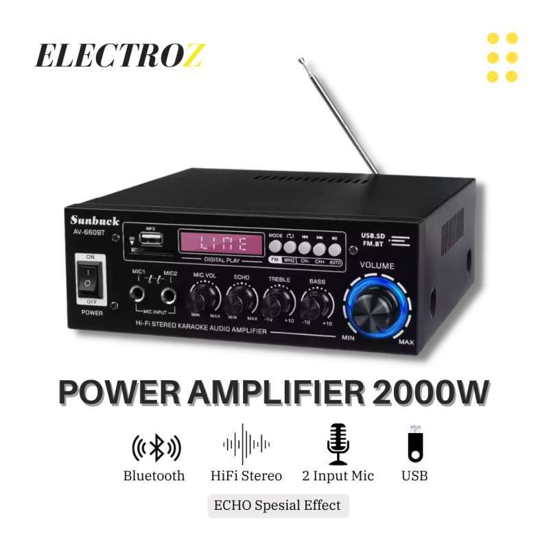 Promo Amplifier Audio 2000W Bluetooth Power Karaoke Home Theater 2 Ch