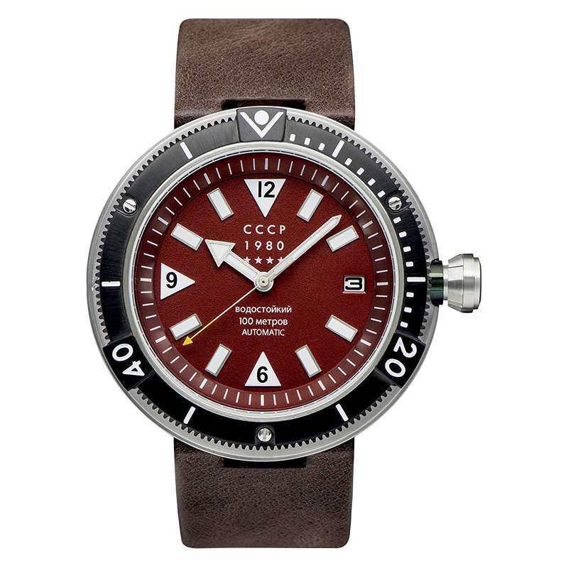 Jual Cccp Kashalot Submarine Cp702704 Automatic red Dial Brown Leather Strap [ Machtwatch ] Di
