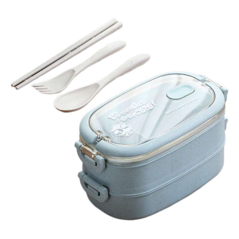 Promo 2 Tier Lunch Container Bento Box 750ml + 800ml with Fork Spoon
