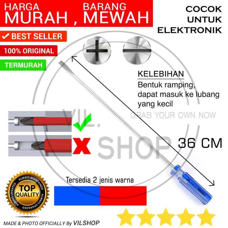 Jual Obeng Mekanik Kurus Panjang Kecil Plus Minus Bunga Rata ...