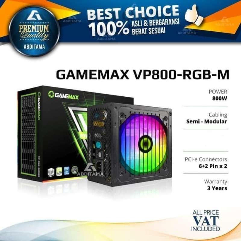 Jual Power Supply PSU GAMEMAX VP800 VP800RGBM RGB Semi Modular 800 Watt ...