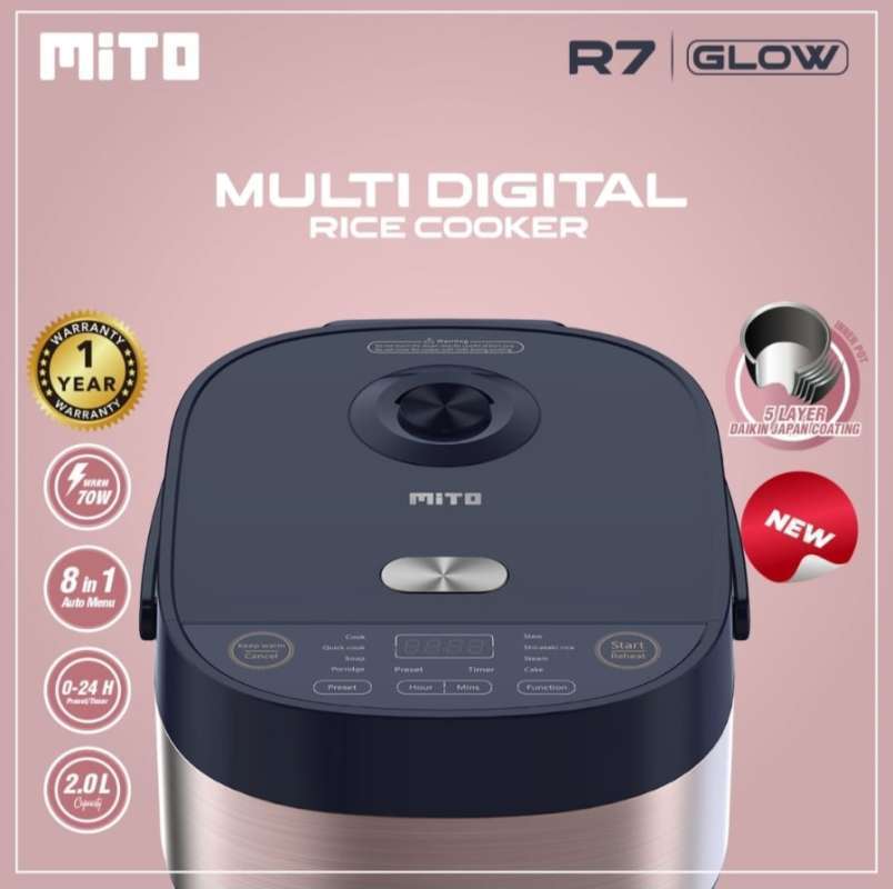 Jual Mito Digital Rice Cooker R7 Glow 8in1 2 Liter Dark Gold di