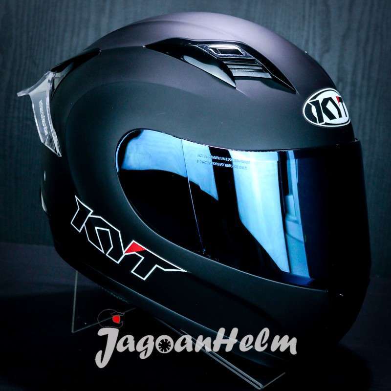 Jual KYT HELM R10 ++ SOLID BLACK DOFF + VISOR IRIDIUM FLAT +SPOILER