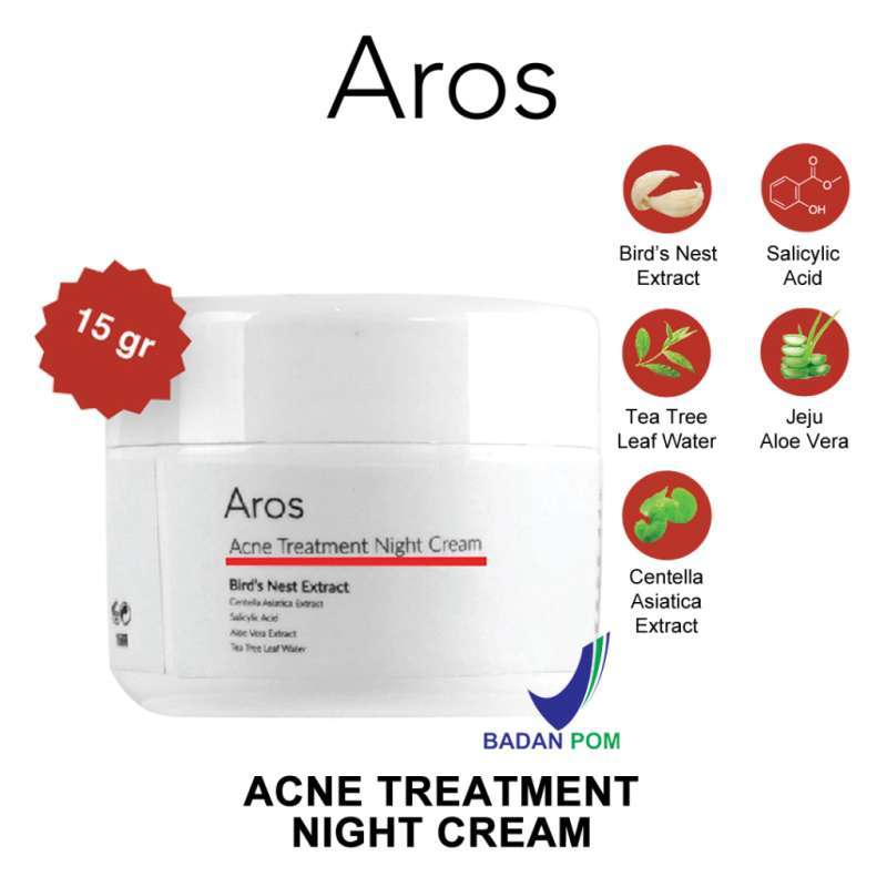 Jual AROS SKINCARE ACNE TREATMENT NIGHT CREAM MALAM JERAWAT BIRD'S NEST