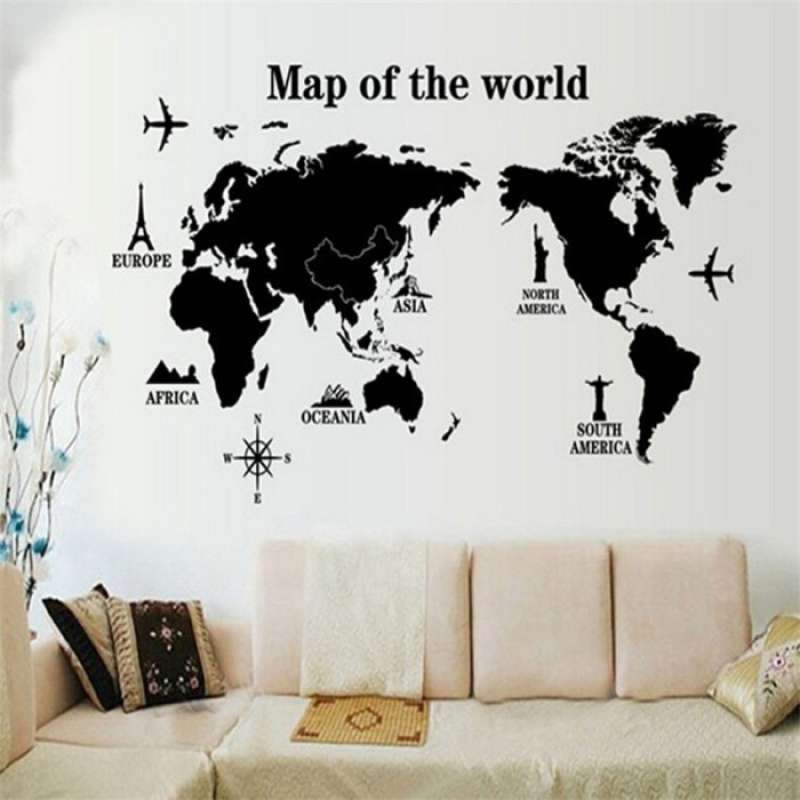 Jual Sticker Wallpaper Dinding Bahan PVC World Map Living Room